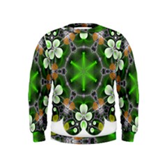 Green Flower In Kaleidoscope Kids  Sweatshirt by Simbadda