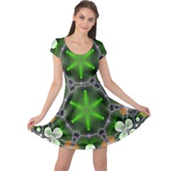 Green Flower In Kaleidoscope Cap Sleeve Dresses by Simbadda