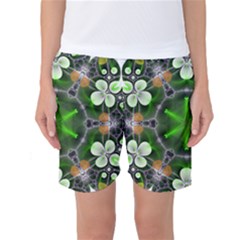 Green Flower In Kaleidoscope Women s Basketball Shorts by Simbadda