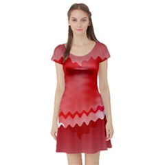 Red Fractal Wavy Heart Short Sleeve Skater Dress by Simbadda