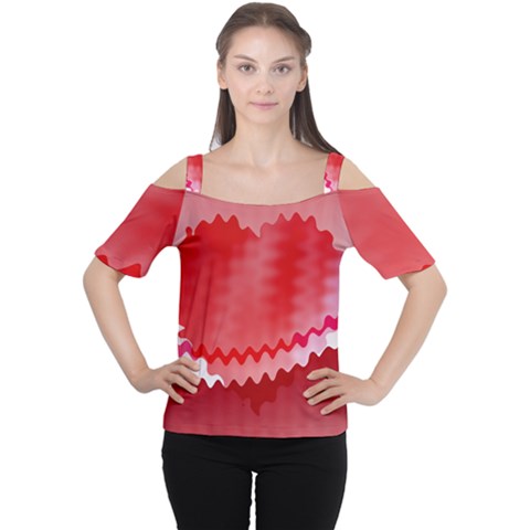 Red Fractal Wavy Heart Women s Cutout Shoulder Tee by Simbadda