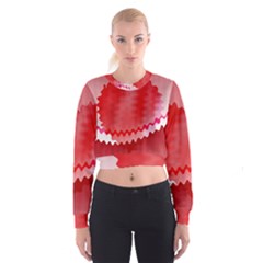 Red Fractal Wavy Heart Women s Cropped Sweatshirt by Simbadda