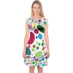 Color Ball Capsleeve Midi Dress