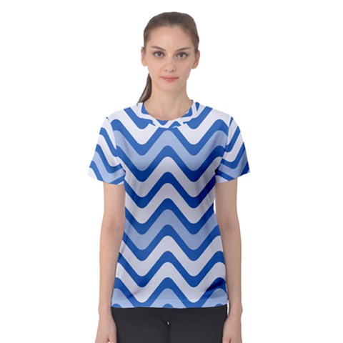 Background Of Blue Wavy Lines Women s Sport Mesh Tee by Simbadda