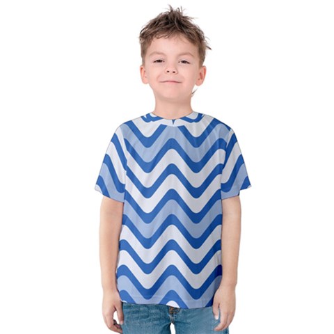 Background Of Blue Wavy Lines Kids  Cotton Tee by Simbadda