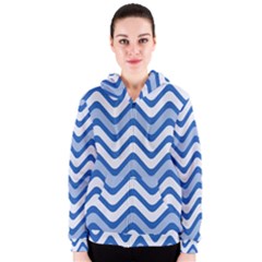 Background Of Blue Wavy Lines Women s Zipper Hoodie by Simbadda