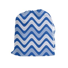 Background Of Blue Wavy Lines Drawstring Pouches (extra Large) by Simbadda