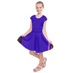 Blue Fractal Square Button Kids  Short Sleeve Dress by Simbadda