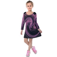 A Pink Purple Swirl Fractal And Flame Style Kids  Long Sleeve Velvet Dress by Simbadda