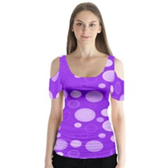 Polka Dots Butterfly Sleeve Cutout Tee 