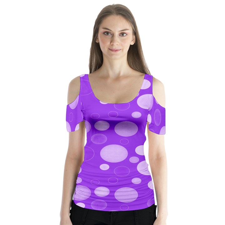 Polka dots Butterfly Sleeve Cutout Tee 