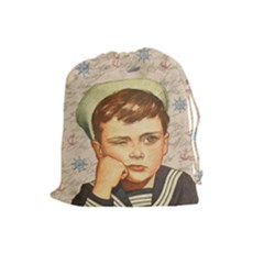 Little Sailor  Drawstring Pouches (large)  by Valentinaart