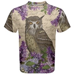 Vintage Owl And Lilac Men s Cotton Tee by Valentinaart