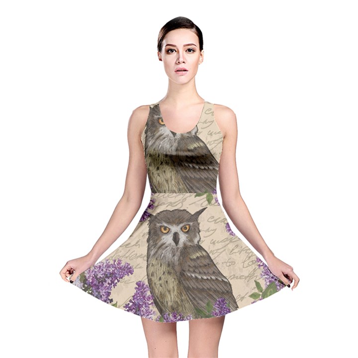 Vintage owl and lilac Reversible Skater Dress