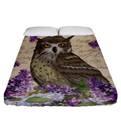 Vintage Owl And Lilac Fitted Sheet (queen Size) by Valentinaart