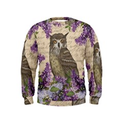 Vintage Owl And Lilac Kids  Sweatshirt by Valentinaart