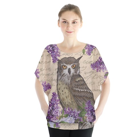 Vintage Owl And Lilac Blouse by Valentinaart