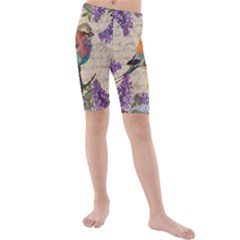 Vintage Bird And Lilac Kids  Mid Length Swim Shorts by Valentinaart