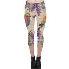 Vintage Bird And Lilac Capri Leggings  by Valentinaart