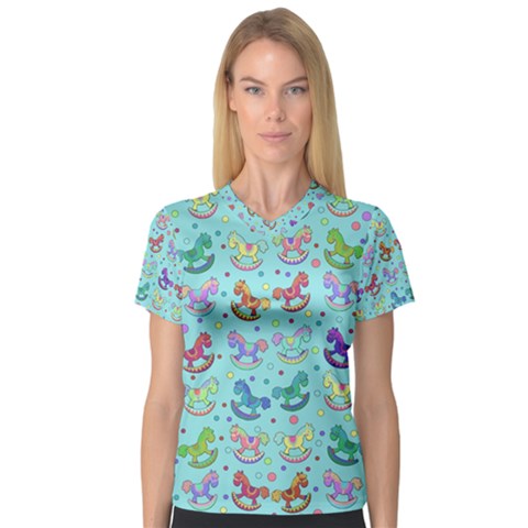 Toys Pattern Women s V-neck Sport Mesh Tee by Valentinaart