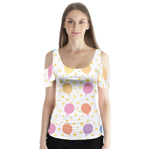 Balloon Star Rainbow Butterfly Sleeve Cutout Tee  by Mariart