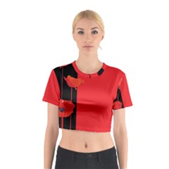 Flower Floral Red Back Sakura Cotton Crop Top by Mariart