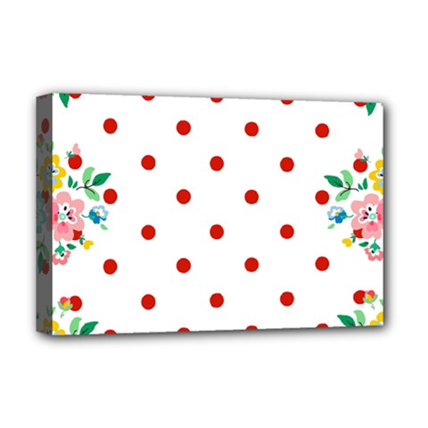 Flower Floral Polka Dot Orange Deluxe Canvas 18  X 12   by Mariart