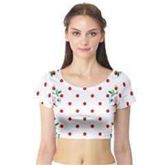 Flower Floral Polka Dot Orange Short Sleeve Crop Top (tight Fit) by Mariart