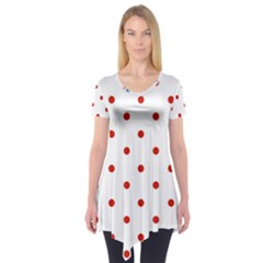 Flower Floral Polka Dot Orange Short Sleeve Tunic  by Mariart