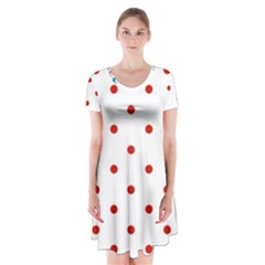 Flower Floral Polka Dot Orange Short Sleeve V-neck Flare Dress by Mariart