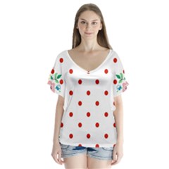 Flower Floral Polka Dot Orange Flutter Sleeve Top by Mariart