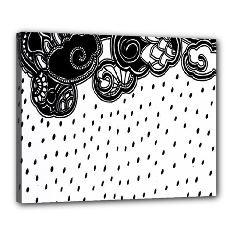 Batik Rain Black Flower Spot Canvas 20  X 16  by Mariart