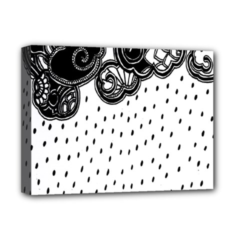 Batik Rain Black Flower Spot Deluxe Canvas 16  X 12   by Mariart