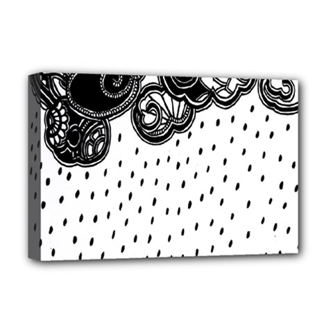 Batik Rain Black Flower Spot Deluxe Canvas 18  X 12   by Mariart