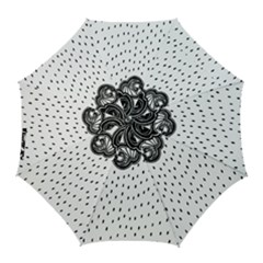 Batik Rain Black Flower Spot Golf Umbrellas by Mariart