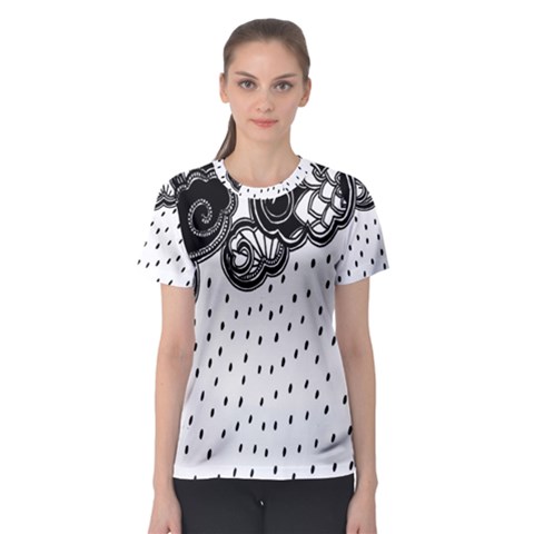 Batik Rain Black Flower Spot Women s Sport Mesh Tee by Mariart