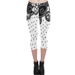 Batik Rain Black Flower Spot Capri Leggings  by Mariart