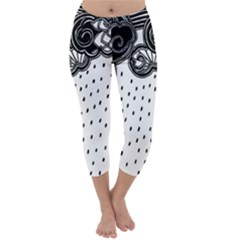 Batik Rain Black Flower Spot Capri Winter Leggings  by Mariart