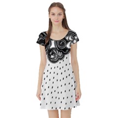 Batik Rain Black Flower Spot Short Sleeve Skater Dress by Mariart