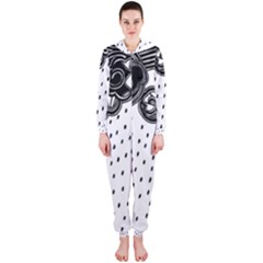 Batik Rain Black Flower Spot Hooded Jumpsuit (ladies)  by Mariart