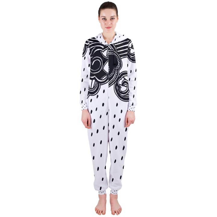 Batik Rain Black Flower Spot Hooded Jumpsuit (Ladies) 