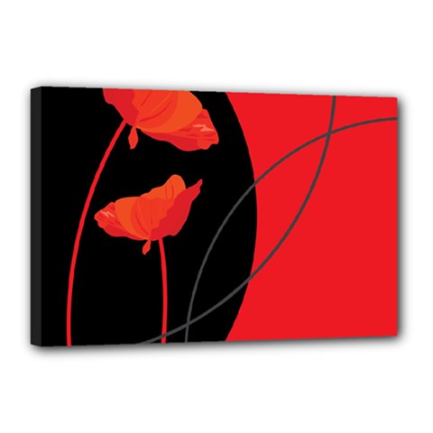 Flower Floral Red Black Sakura Line Canvas 18  X 12  by Mariart