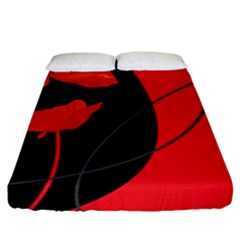 Flower Floral Red Black Sakura Line Fitted Sheet (king Size) by Mariart