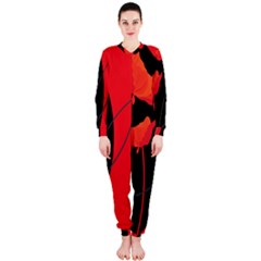 Flower Floral Red Black Sakura Line Onepiece Jumpsuit (ladies)  by Mariart