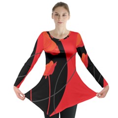 Flower Floral Red Black Sakura Line Long Sleeve Tunic  by Mariart