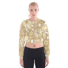 Flower Floral Star Sunflower Grey Women s Cropped Sweatshirt by Mariart