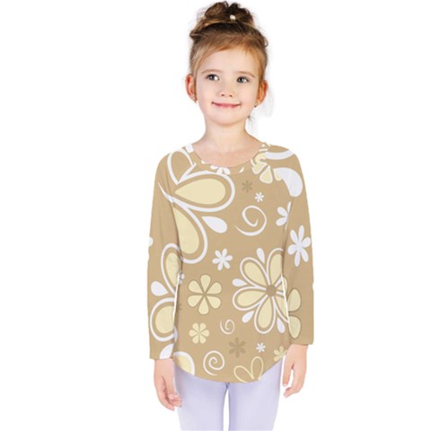 Flower Floral Star Sunflower Grey Kids  Long Sleeve Tee by Mariart