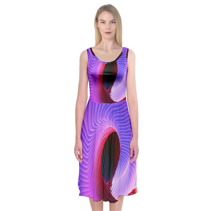 Digital Art Spirals Wave Waves Chevron Red Purple Blue Pink Midi Sleeveless Dress