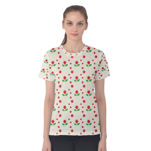 Flower Floral Sunflower Rose Star Red Green Women s Cotton Tee by Mariart