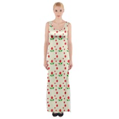 Flower Floral Sunflower Rose Star Red Green Maxi Thigh Split Dress by Mariart